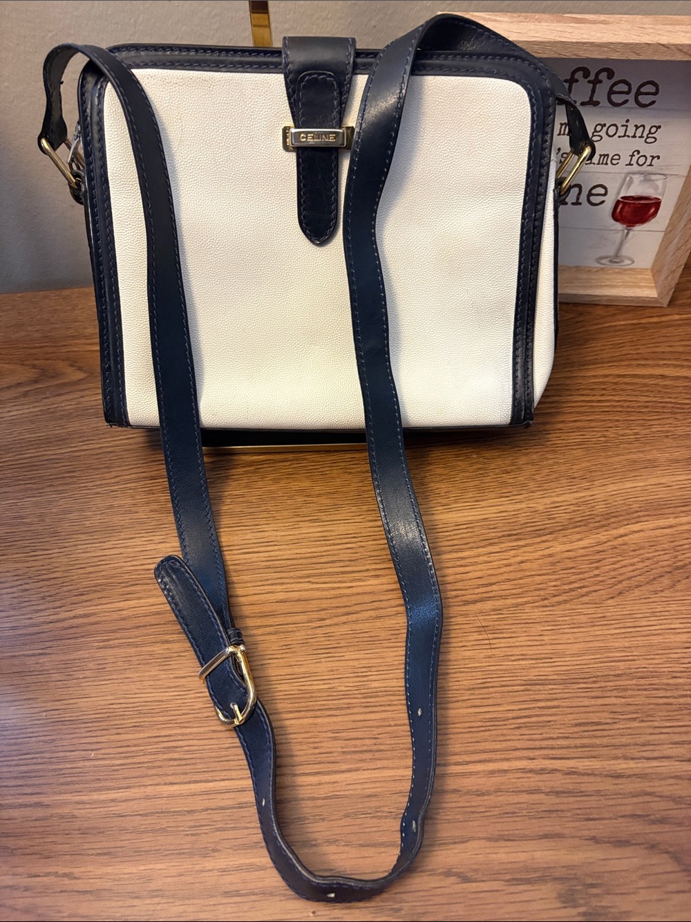 Celine Cream and Black shoulder/ Crossbody Bag with Gold Hardware